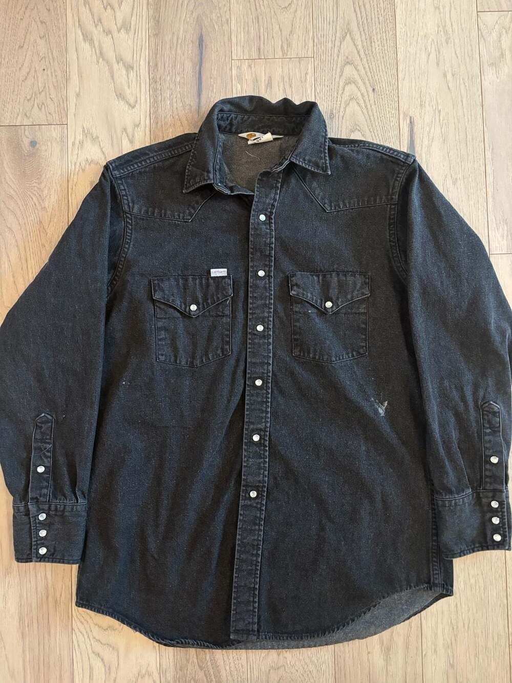 Vintage 80s Carhartt Denim Pearl Snap Western Button Shirt